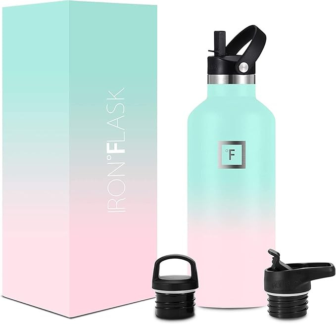 IRON °FLASK Sports Water Bottle - 3 Lids (Narrow Straw Lid) Leak Proof Vacuum Insulated Stainles... | Amazon (US)