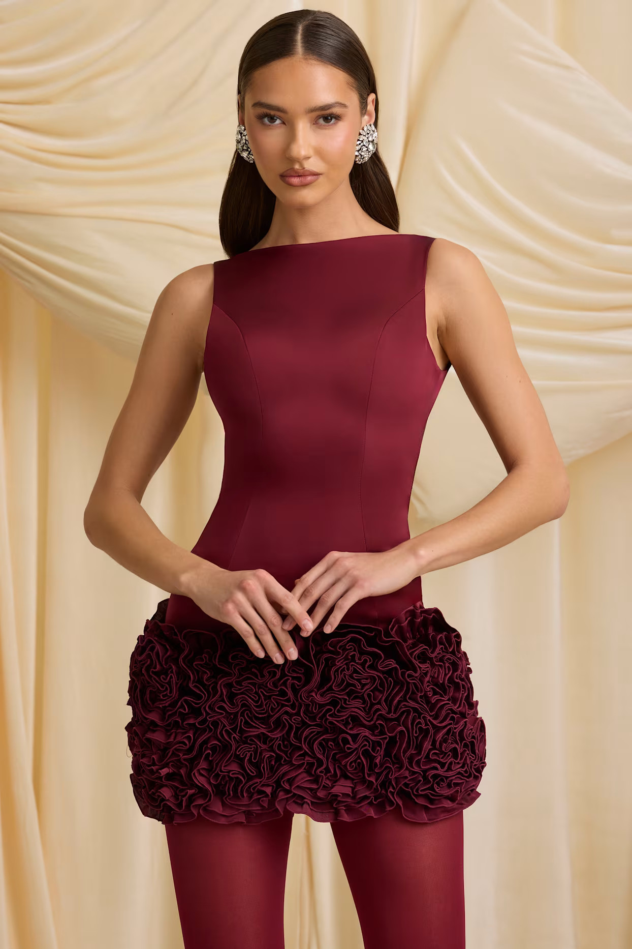 Appliqué Open-Back Mini Dress in Wine Red | Oh Polly