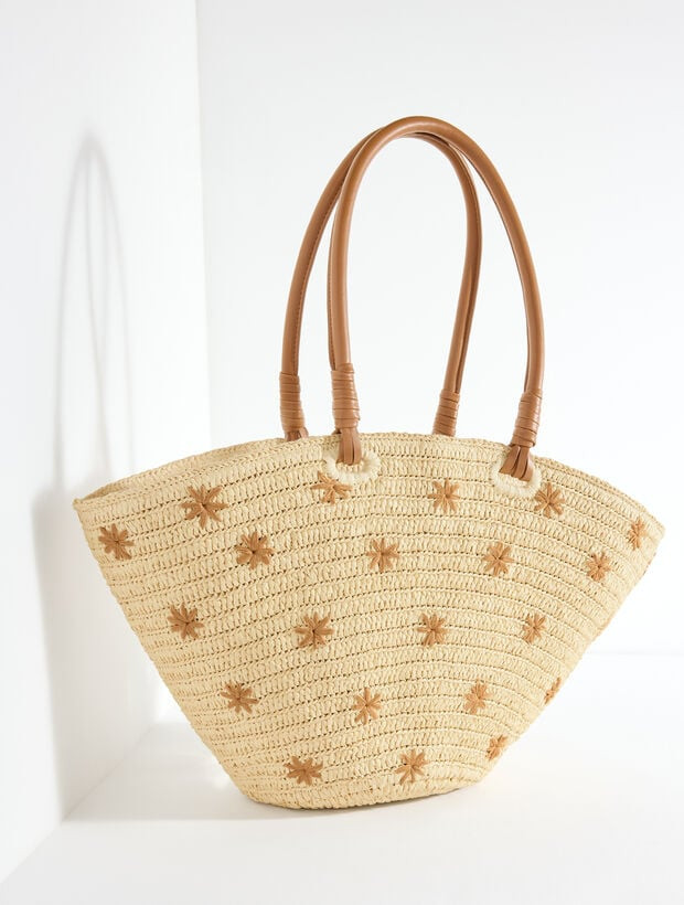 Embroidered Flare Straw Tote | Talbots