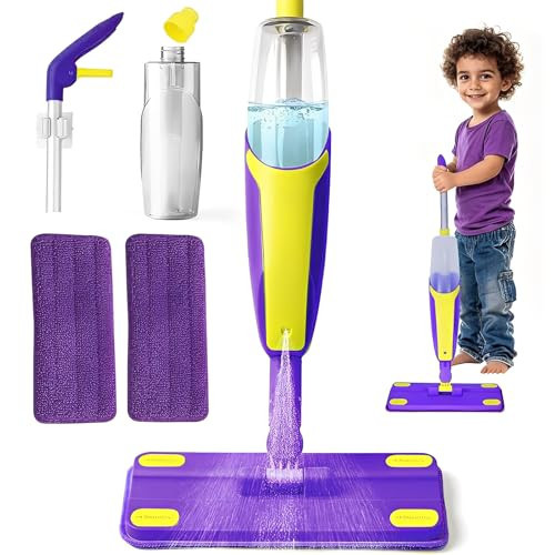 LMADFLY Kids Spray Mop - A Truly usable Cleaning Set for Toddlers, Featuring a Spray Nozzle, 2 Washable mop Pads, and a Scraper. A Montessori Household Toy Gift for Children, Girls, and Boys. | Amazon (US)