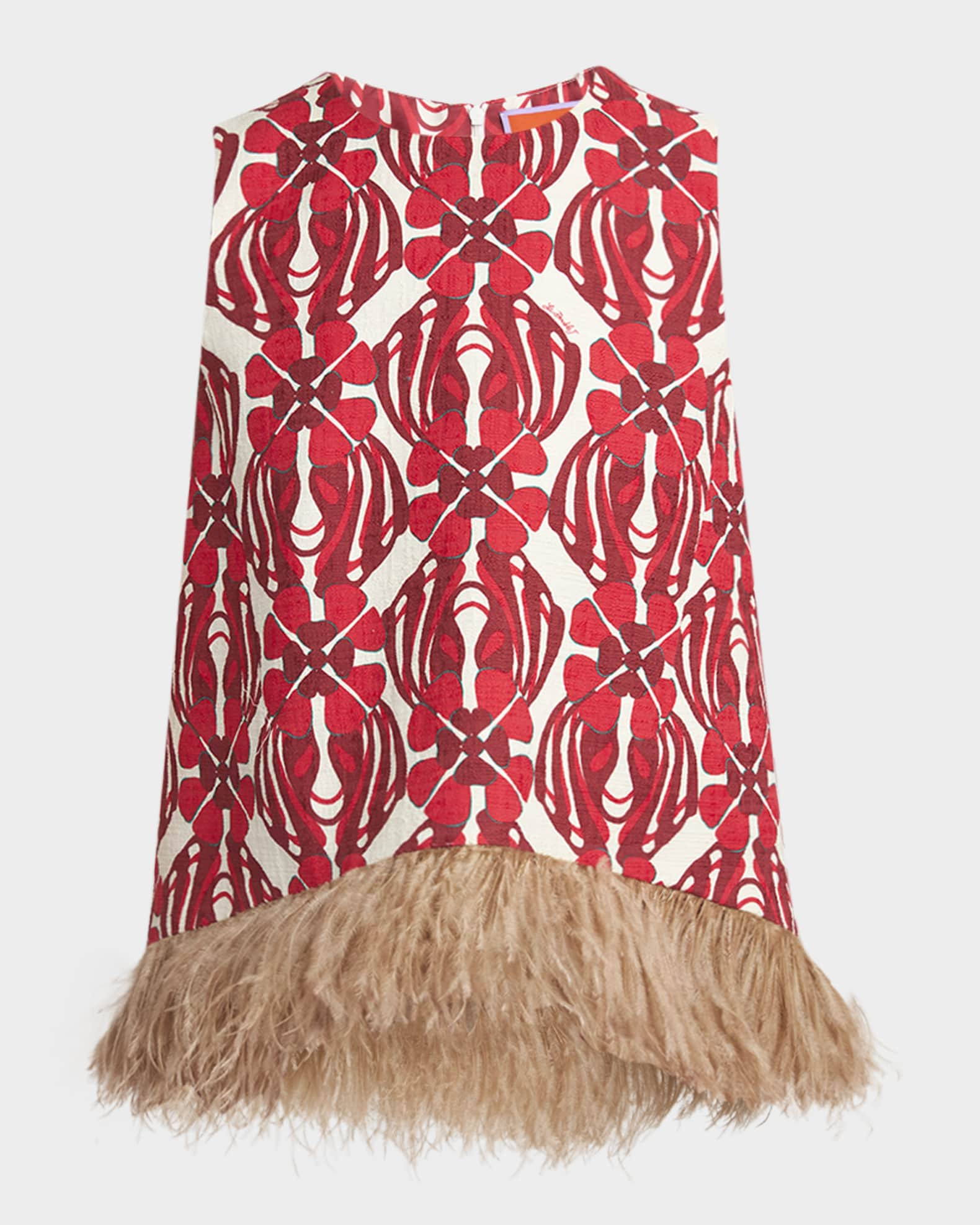 La Scala Feather-Trim Shot Cotton Top | Neiman Marcus