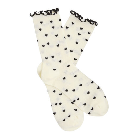 White and Black Dainty Hearts Ruffle Sheer Socks by World Market | World Market