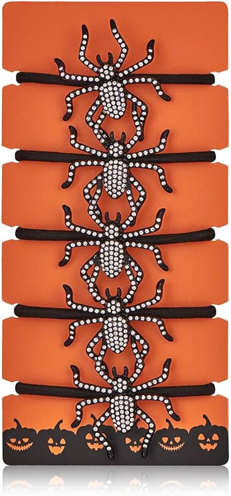 FAUTHENTICUTE Halloween 5pcs Spider Hair Ties For Women,4mm Black Hair Ties for Thick Hair And Po... | Amazon (US)