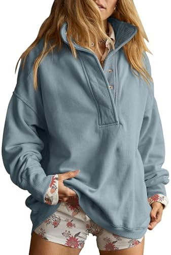 Gacaky Sweatshirt for Women Oversized Henley Neck Pullover Top Fall Outfits | Amazon (US)