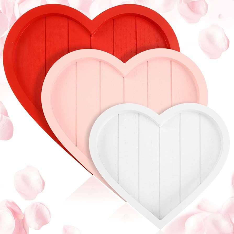 Maxcheck 3 Pcs Valentine Heart Shaped Wood Tray Multicolor Heart Serving Plate Wooden Heart Tray ... | Amazon (US)