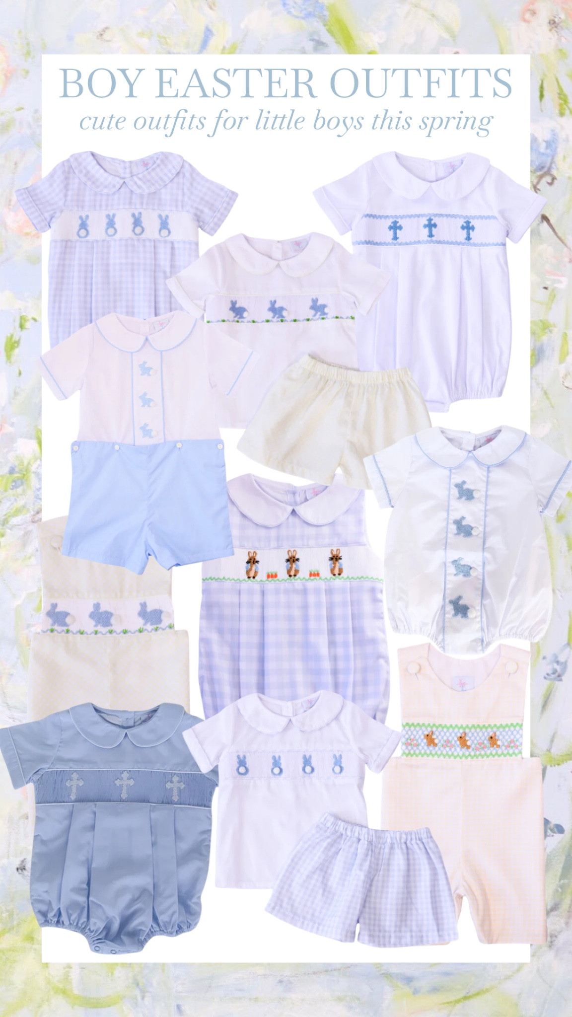 I’ve gathered the cutest little boy outfits perfect for Easter and spring! 🐰🥕 From adorable pastel colors in bubbles, jonjons, short sets and more, these outfits are ideal for celebrating the season in style🩵 So many fun and sweet options to dress your little one for family gatherings, outdoor adventures, church, Easter egg hunt, brunch or just enjoying the warmer weather! Don’t miss out on these perfect spring picks! 🐣✨

#LittleBoyFashion #EasterOutfits #SpringStyle #LTKKids #EasterStyle #SpringWardrobe #CuteAndComfy #BoysFashion #StylishKids #FamilyOutfits #baby #babyboy #babyclothes #babyboyclothes #boyclothes #kidclothes #littleboy #easter #easteroutfit #kidseaster 

#LTKSeasonal #LTKBaby #LTKKids