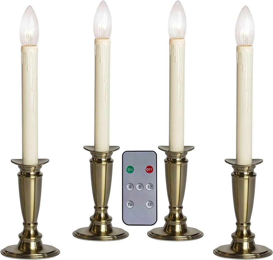Celestial Lights Set of 4 Battery Operated Window Candles with Remote Control - (Brushed Brass) | Amazon (US)