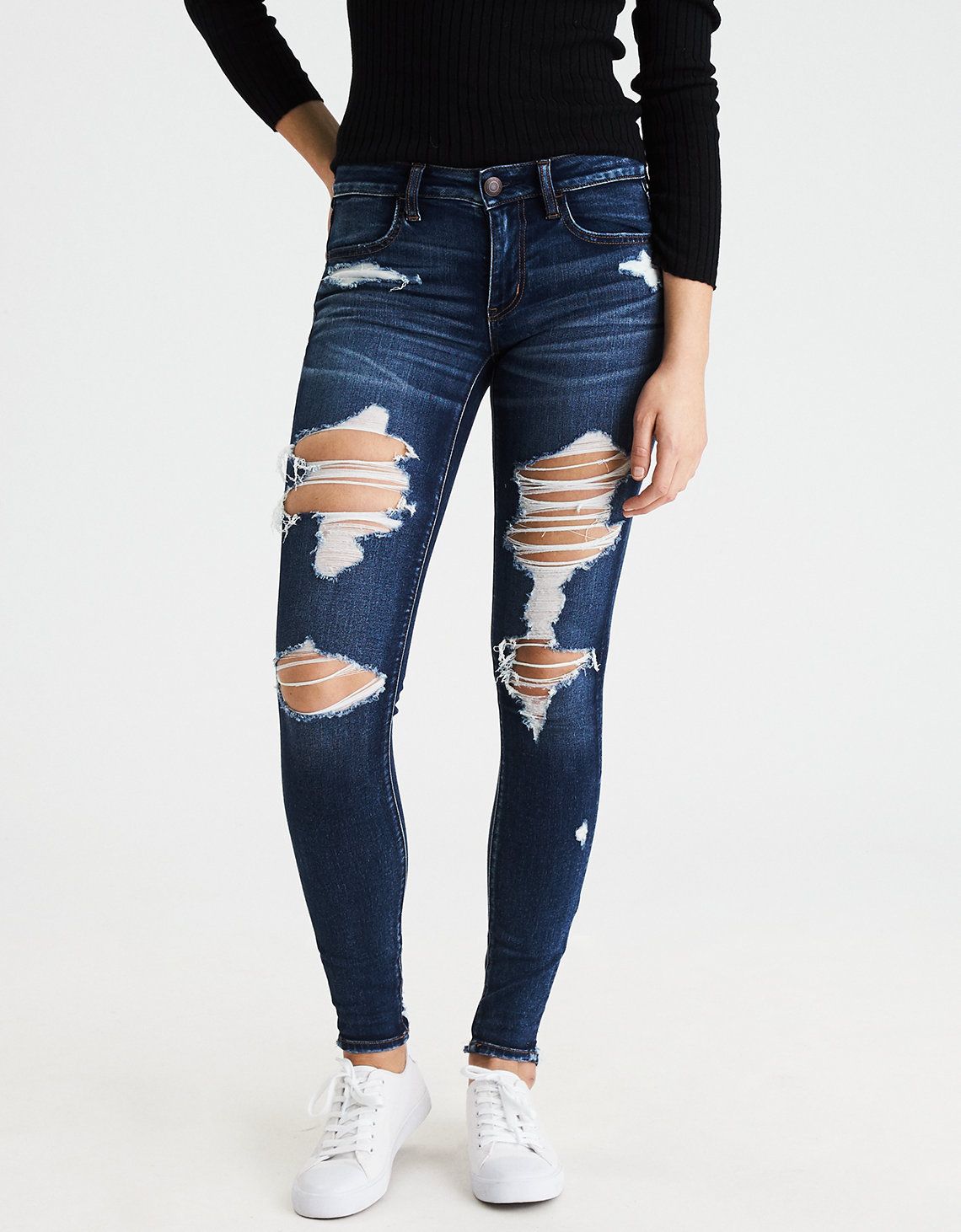 AEO Denim X Jegging, Indigo Fray | American Eagle Outfitters (US & CA)