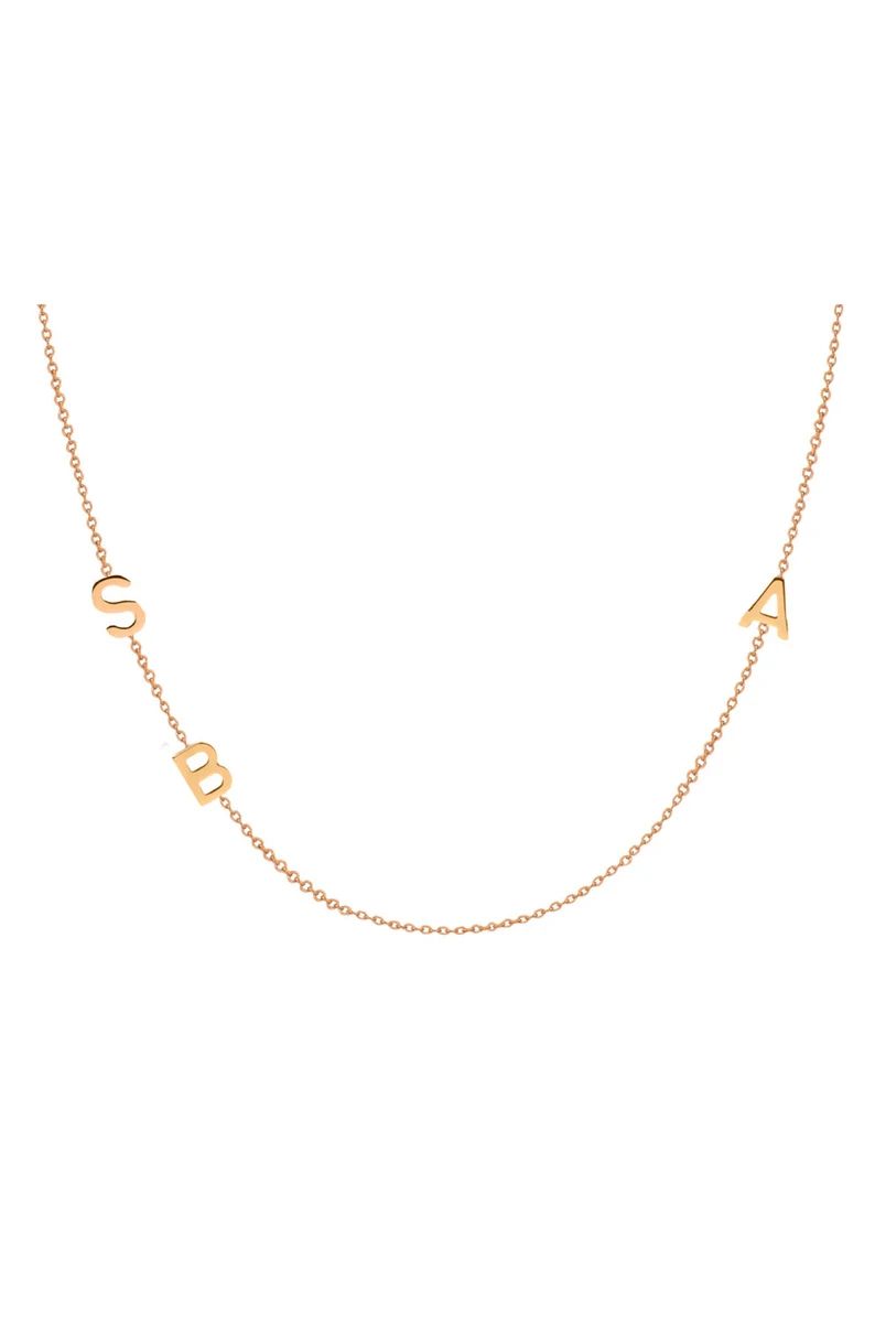 triple 14k gold asymmetrical initial necklace | Etsy (US)