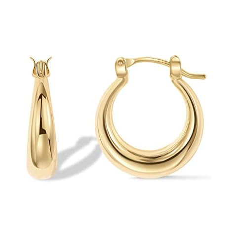 Chunky Gold Hoop Earrings for Women, 14k Gold Plated Thick Triple Hoop Earrings Hypoallergenic Tr... | Amazon (US)