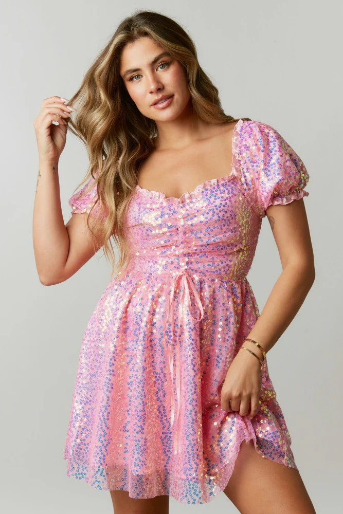 Pink Flower Sequin Mini Dress | PinkBlush Maternity