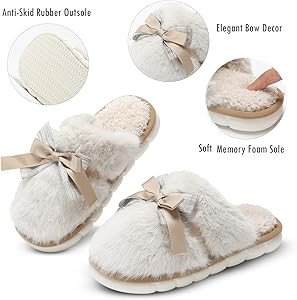 Cute Women's Memory Foam House Slippers - Fuzzy Plush Faux Fur Slippers with Bow Butterfly Tie - ... | Amazon (US)