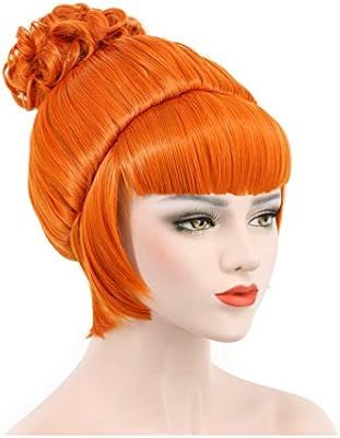 Karlery Short Bud Ball Braid Orange Wig Flat Bangs Updo Chignon Cosplay Wig Halloween Costume Par... | Amazon (US)