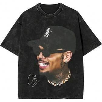 Chris Music Brown 2025 Breezy Bowl Xx Tour T Shirt Comfortable Casual Cotton Retro Tops Black LargeComfortable And Breathable King 2025 Tour Concert Periphery | SHEIN