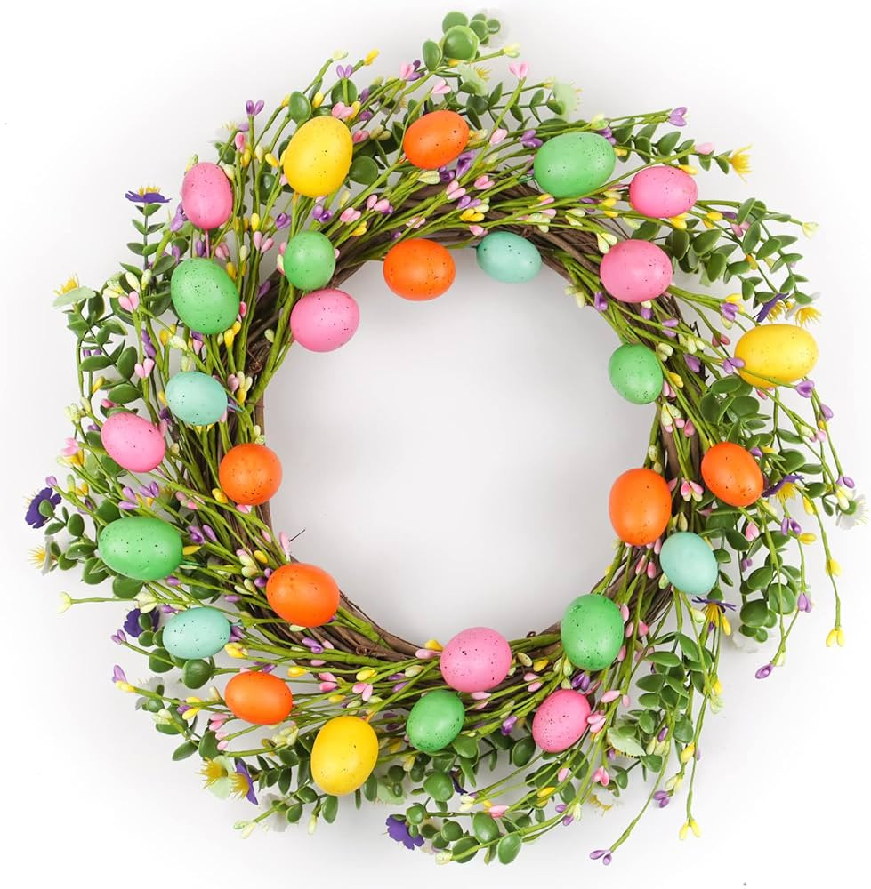 Lotus Hills Easter Wreath, 20" Easter Colorful Eggs and Flowers Door Wreath, Easter Wreaths for F... | Amazon (US)