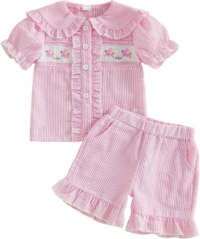 Babieshouse Toddler Baby Girl Boy Easter Pajamas Set Bunny Print Short Sleeve Button Down Shirt T... | Amazon (US)