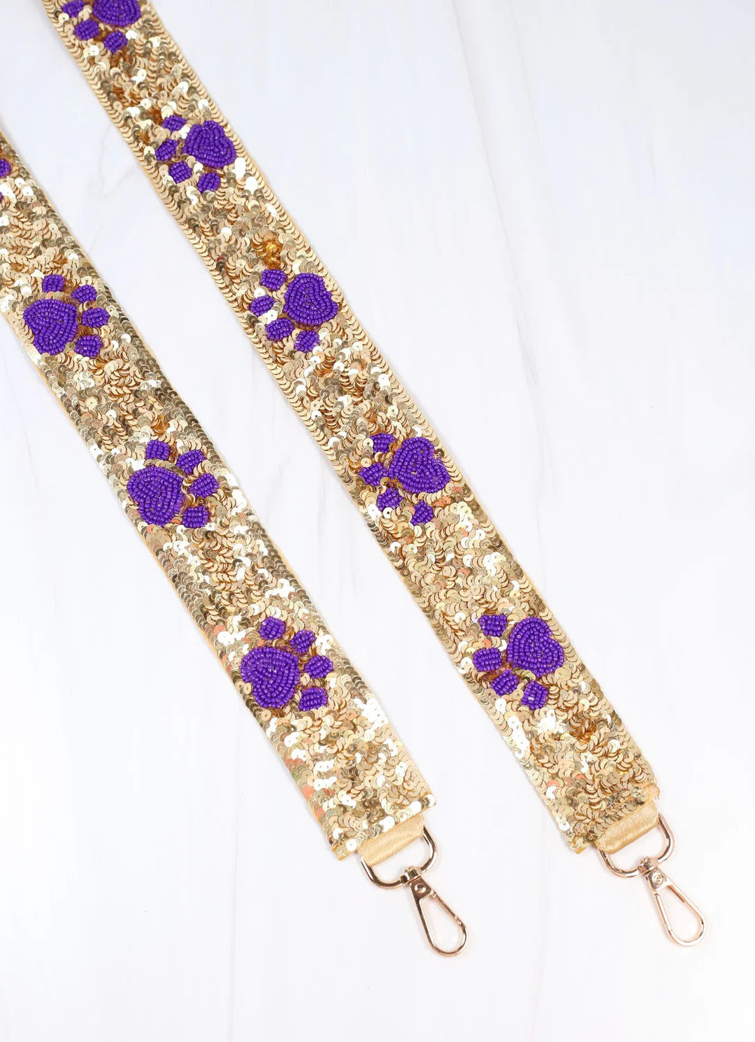 Paw Print Gold Sequin Crossbody Strap | Caroline Hill