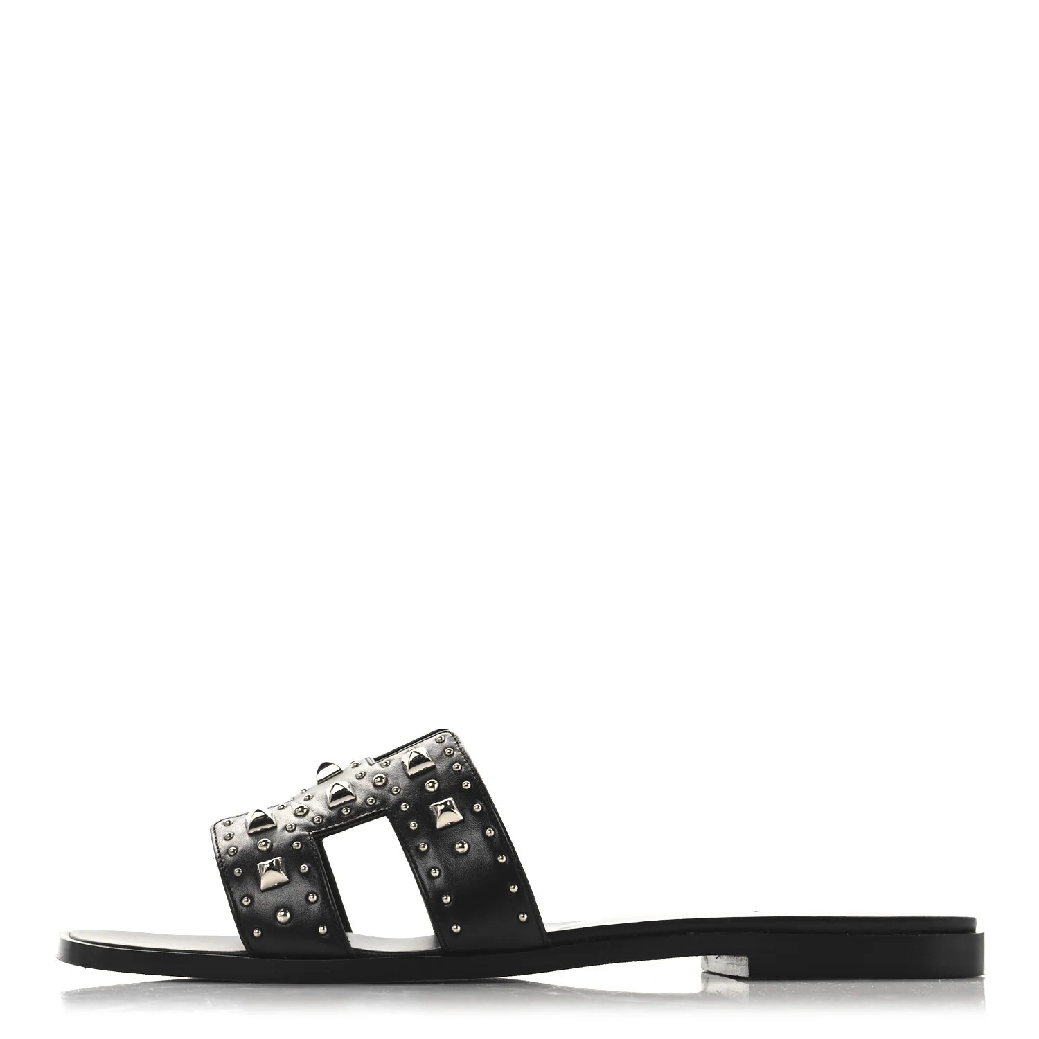 Hermes Calfskin Studded Oran Sandals 40 Black 1732046 | FASHIONPHILE (US)