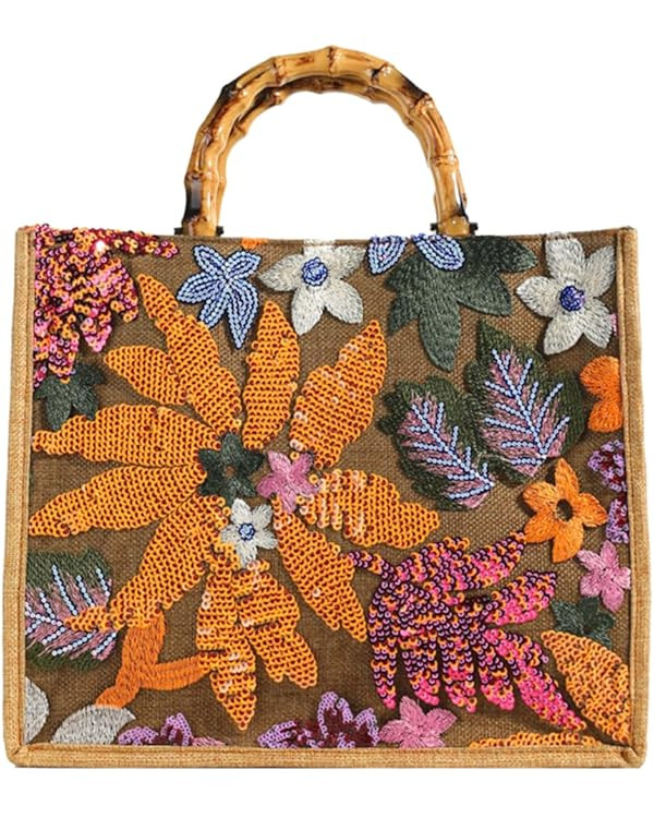 Sister Amy® Elegant Sequin-Embroidered Woven Tote Bag - Stylish Summer Beach Shoulder Handbag fo... | Amazon (US)