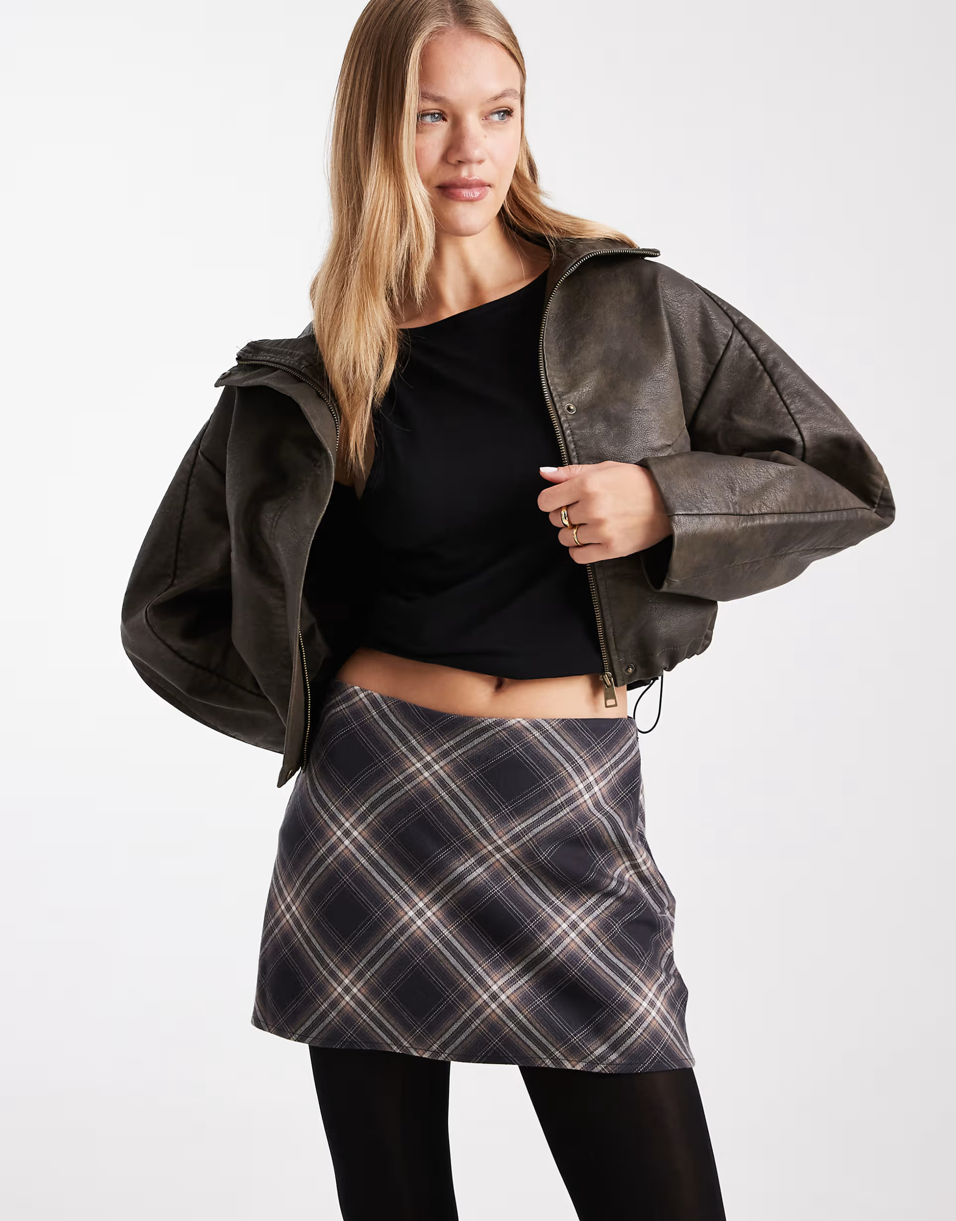 Hollister mid rise mini skirt in brown check | ASOS (Global)