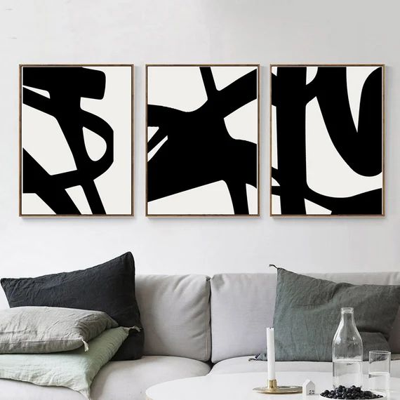 Set of 3 Prints Black And White Abstract Print Downloadable Prints Modern Poster Line Art Living ... | Etsy (US)