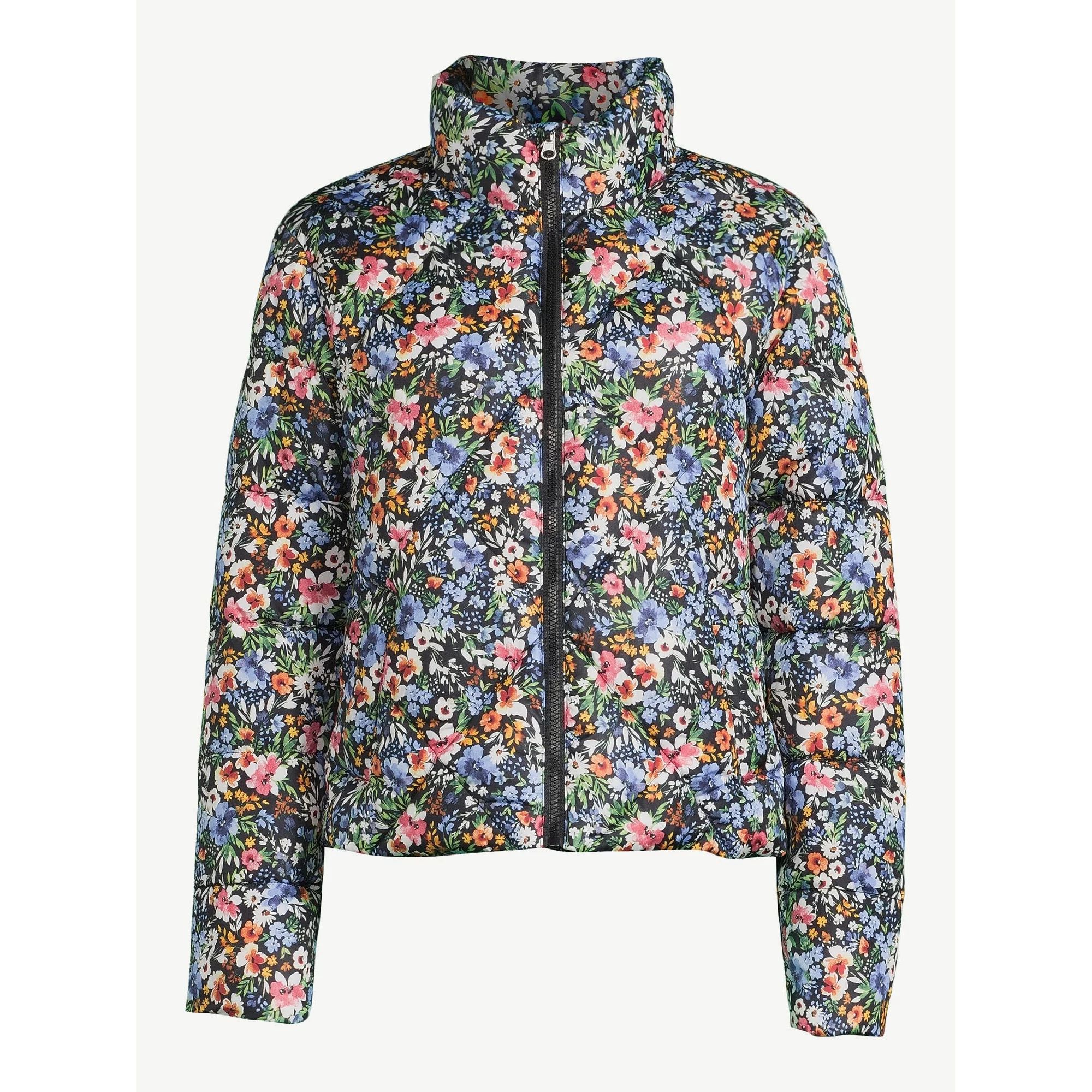 Time and Tru Women's Short Print Puffer Jacket, Sizes XS-3X | Walmart (US)