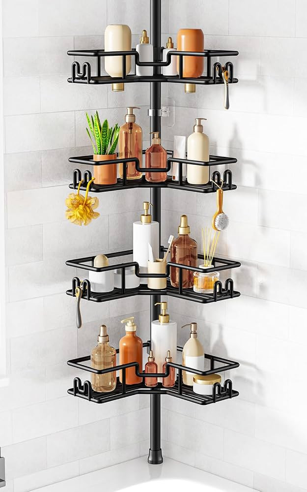 HAMITOR Shower Caddy Tension Pole: 4-Tier Adjustable Corner Bathroom Organizer - Heavy Duty Rustp... | Amazon (US)