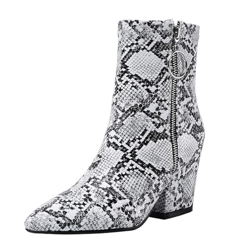 SHEMEE Women's Snakeskin Chunky High Heels Booties Pointed Toe Block Heel Snake Print Side Zipper... | Amazon (US)