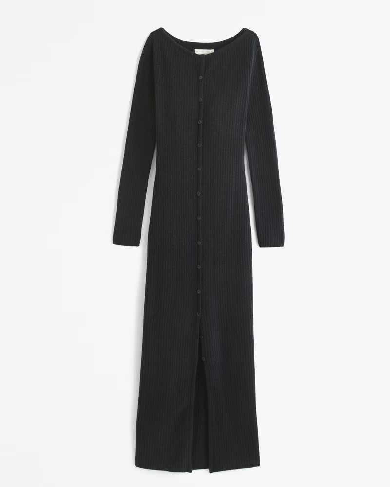 Long-Sleeve Button-Through Maxi Sweater Dress | Abercrombie & Fitch (US)