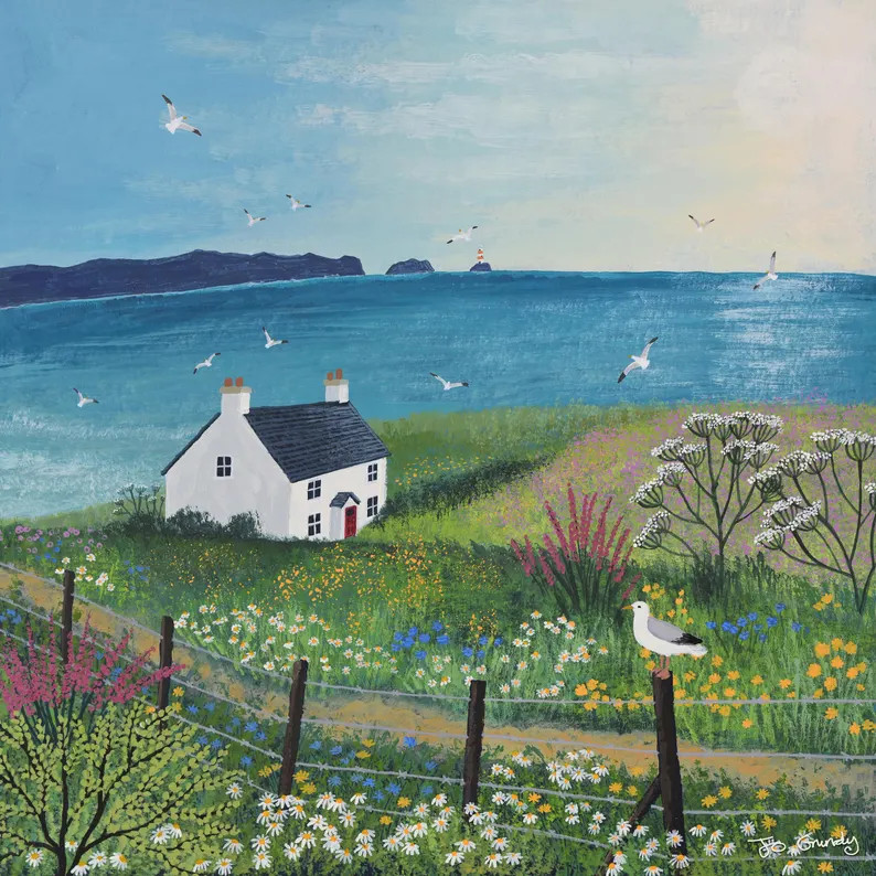 Coastal print on canvas with white cottage and seagull printed from an original painting 'The Pat... | Etsy (Global)
