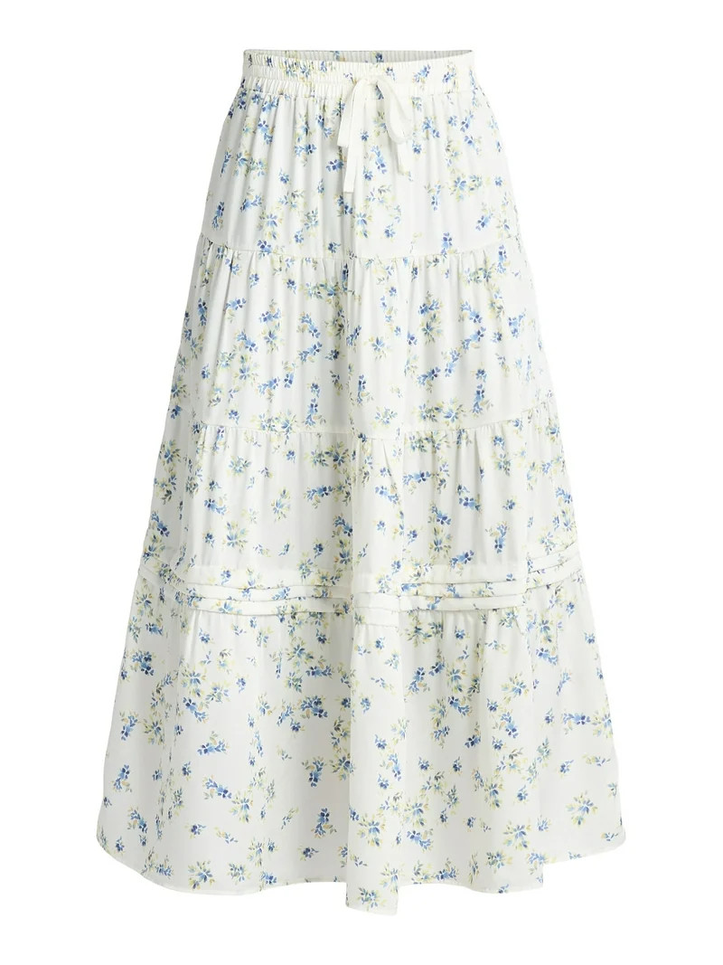 Time and Tru Women's Printed Tiered Midi Skirt, Sizes XS-XXXL | Walmart (US)