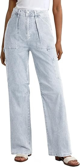 Dokotoo Women 6 Pockets High Waisted Cargo Pants Wide Leg Casual Pants Combat Military Trouser US... | Amazon (US)