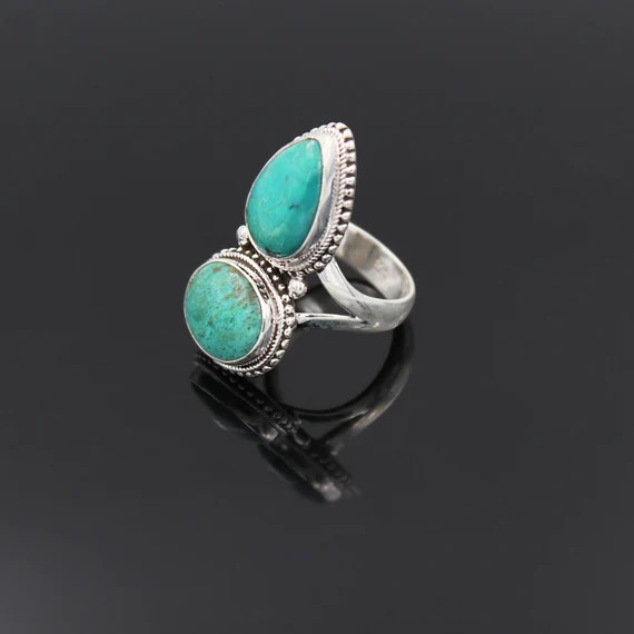 Turquoise Ring. Double Natural Turquoise 925 Sterling Silver | Etsy | Etsy (US)