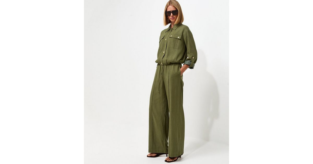 Women's Dark Khaki Woven Wide Leg Trousers New Look | New Look (UK)