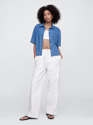 High Rise Pull-On Wide-Leg Utility Jeans | Gap Factory