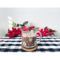 Snowflakes Clear Glass Mug, Hot Coffee Cup, Christmas Mug, Snow Flake Cocoa Winter Glassware, Oversized Mug | Etsy (US)