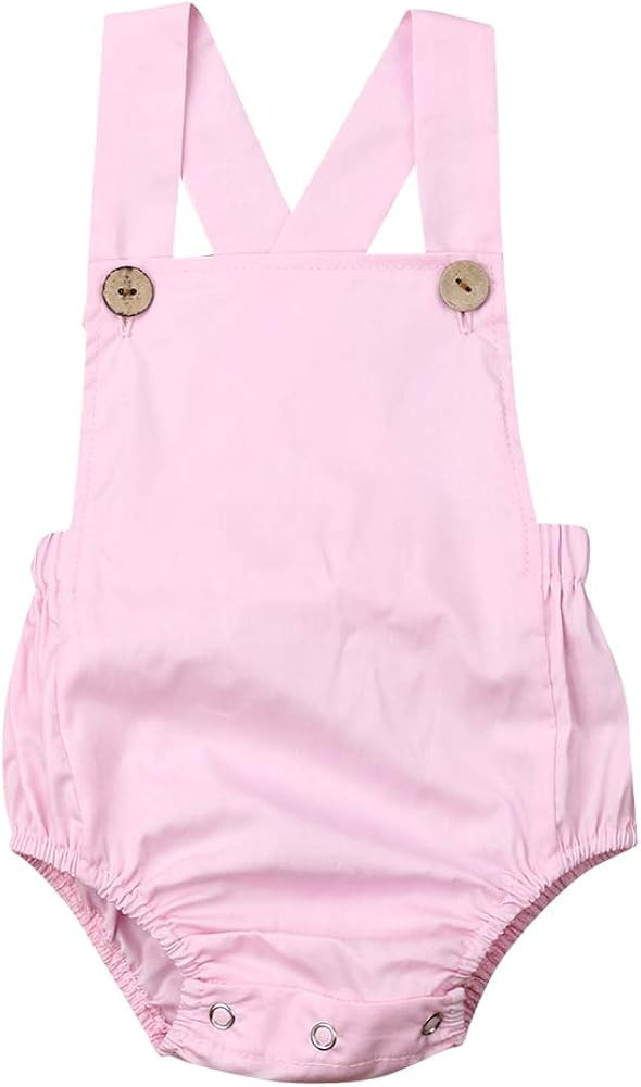 Newborn Baby Summer Romper Unisex Solid Color Button Jumpsuit Sleeveless Backless Overalls Outfit... | Amazon (US)