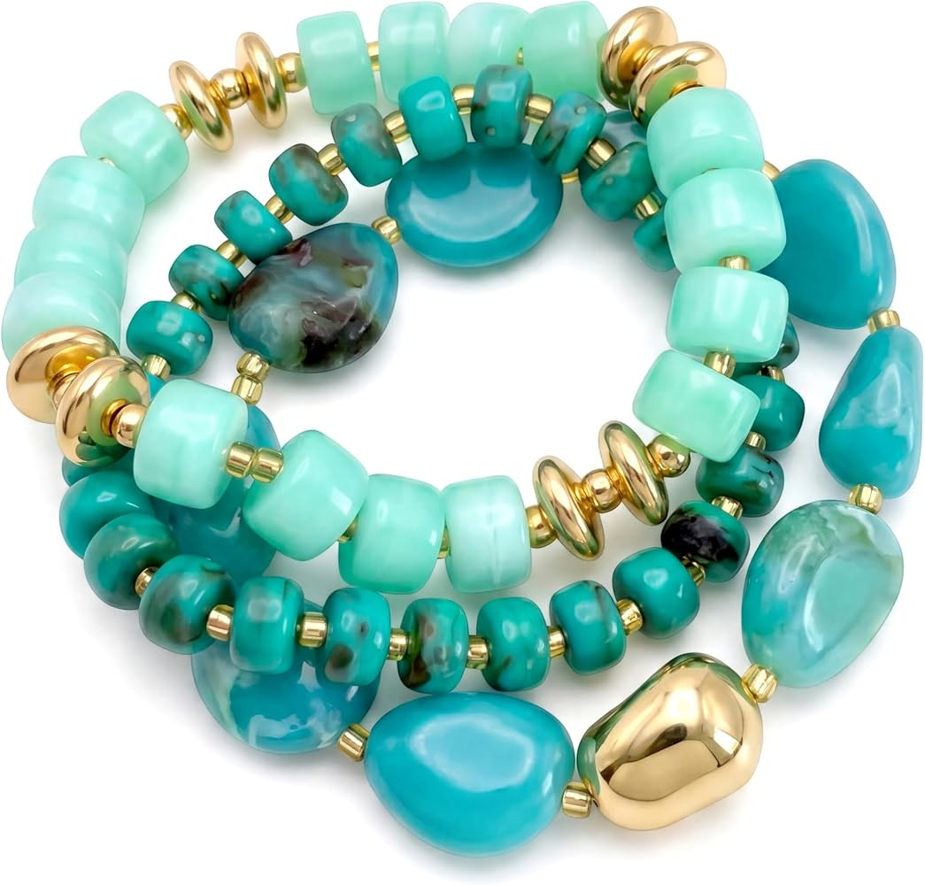 Elegance 11 designs Chunky Beaded Bangle Bracelets for Women Resin Stretchy Bracelet Stack Set Bo... | Amazon (US)