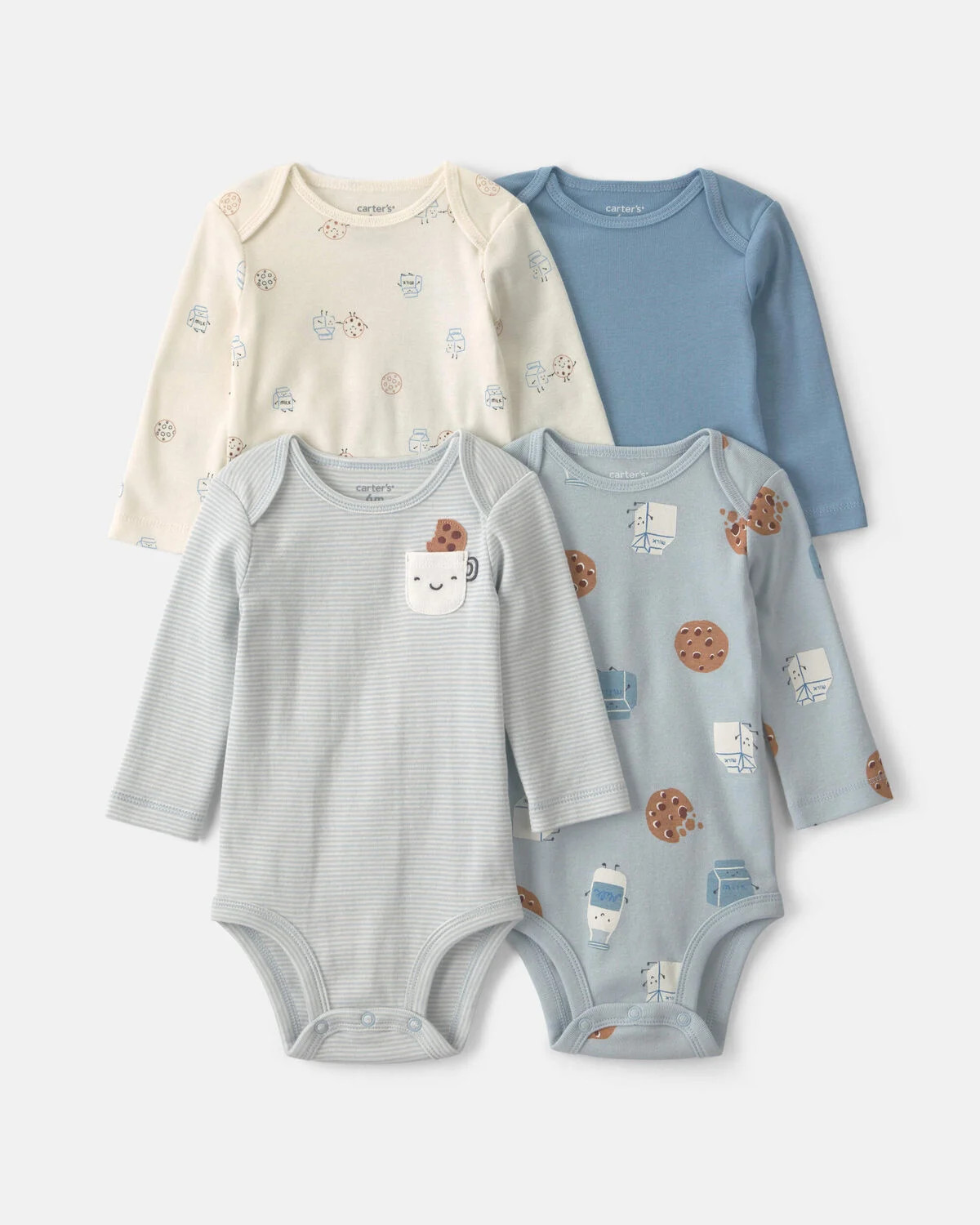 Baby Boy 4-Pack Milk & Cookies Long-Sleeve Multipack Bodysuits | Carter's Inc