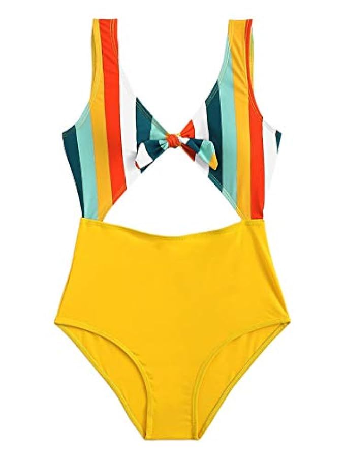 SweatyRocks Women's One Piece Swimsuit Solid Color Knot Front Cutout Monokini Bathing Suits | Amazon (US)