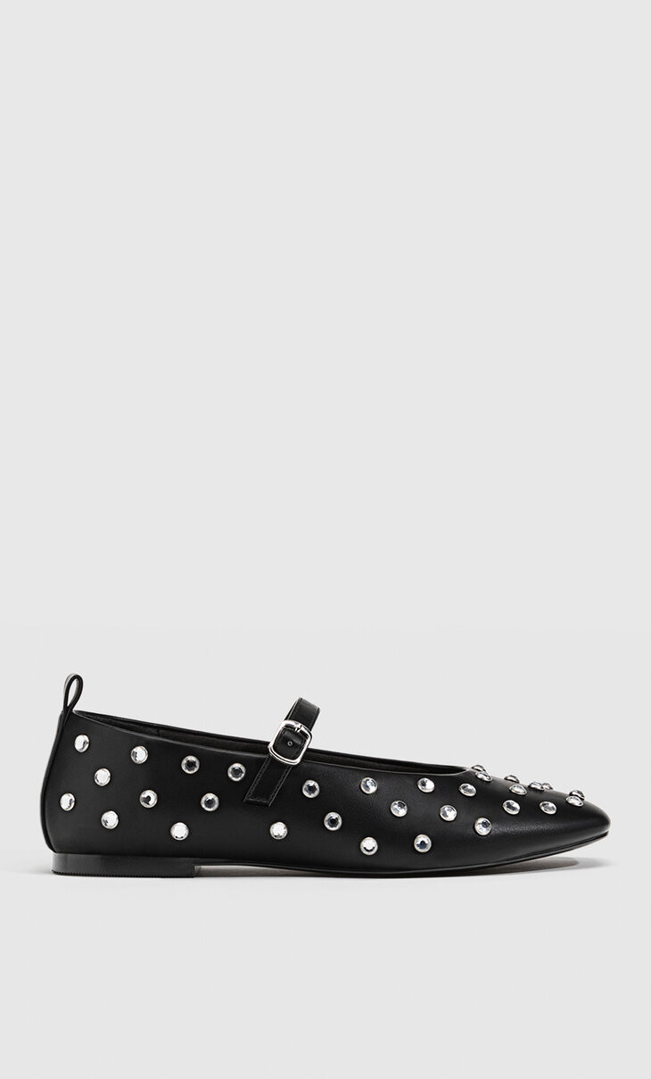 Ballet flats with rhinestone ankle strap - Women's fashion | Stradivarius United Kingdom | Stradivarius (UK)