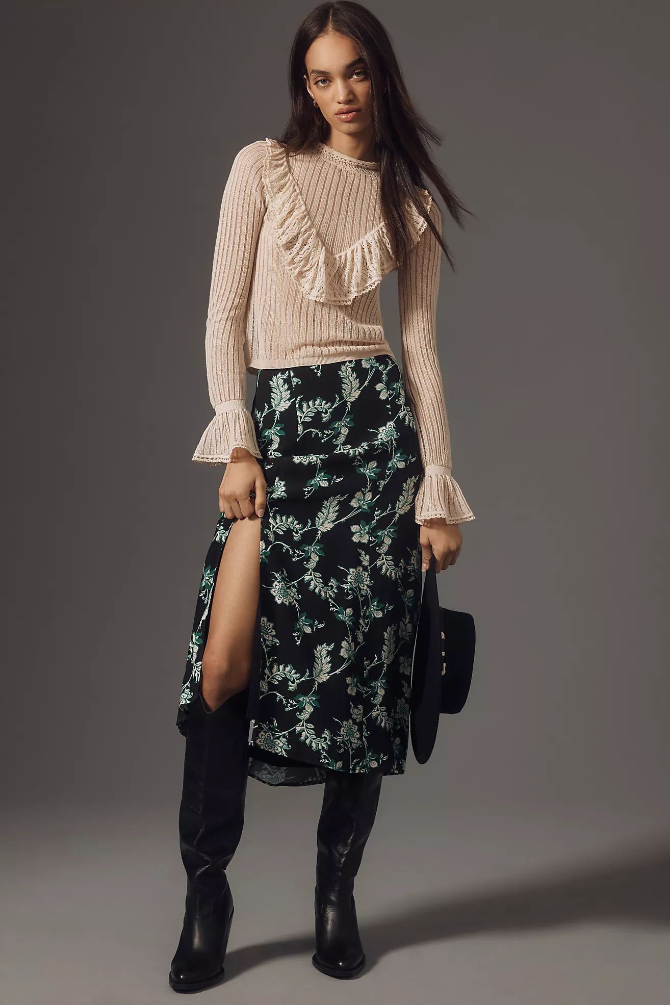 The Lille Side-Slit Midi Skirt by Maeve | Anthropologie (US)