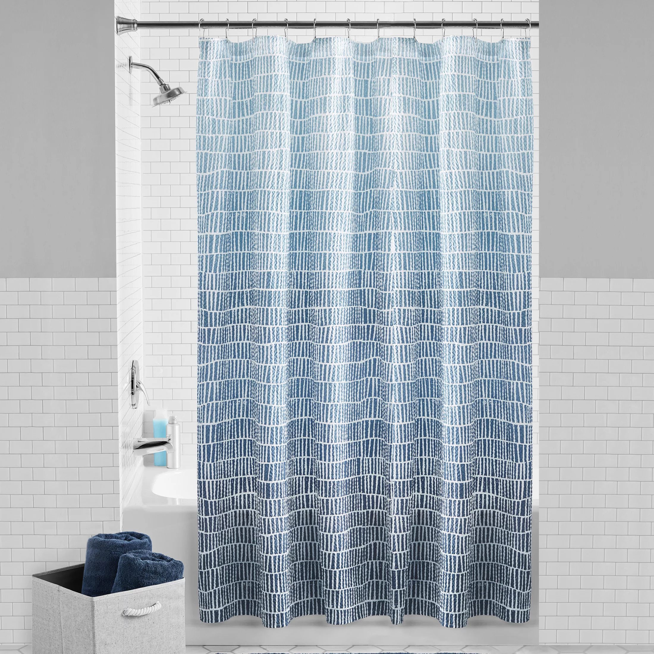 Mainstays Blue Geometric Polyester Shower Curtain, 72" x 72" - Walmart.com | Walmart (US)