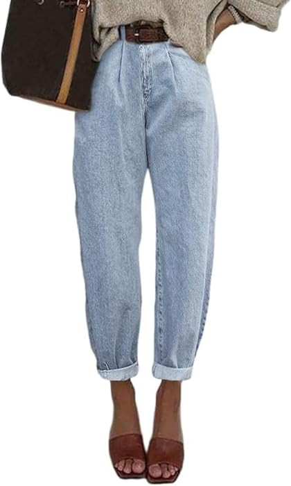 Astylish Womens High Waisted Baggy Jeans Boyfriend Cropped Loose Denim Pants | Amazon (US)