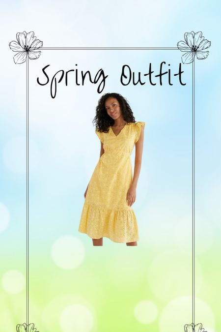 Spring outfit 
Maternity 
Spring dress 
Yellow dress 
Eyelet dress 

#LTKfindsunder50 #LTKstyletip #LTKSeasonal