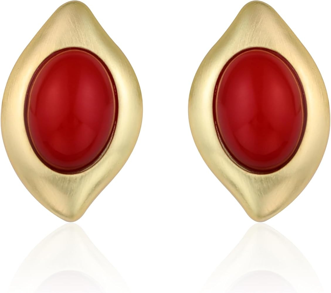 Big Chunky Gold Earrings for Women, Trendy Vintage 14K Gold Plated Black Cubic Zirconia Enamel St... | Amazon (US)