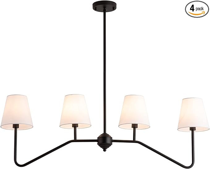 9MMML 39" 4 Arms Kitchen Island Lighting,4 Lights Dining Room Chandelier,Black Body + Fabric Shad... | Amazon (US)