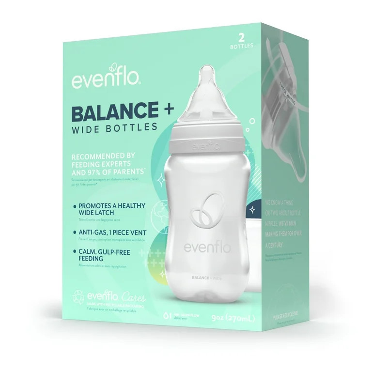 Evenflo Balance Wide Baby Bottles, Platinum White Color 9oz 2 Count | Walmart (US)