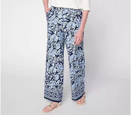 Make Your Selection: Denim & Co. Petite Beach Jersey Full Length Wide Leg Pants | QVC