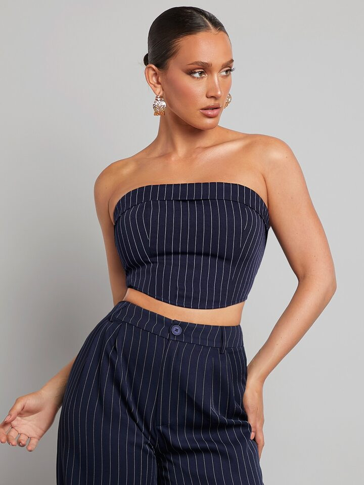 SHEINNeu Top bandeau court à rayures côtelé | SHEIN